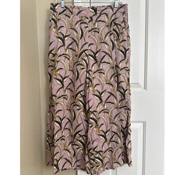 Tahari 100% Linen Wide Leg Cropped Pants Large Floral - Picture 1 of 4